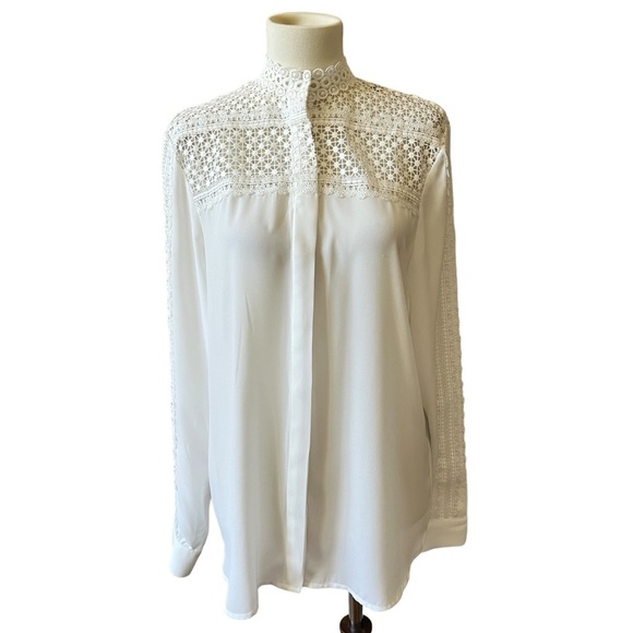 THE KOOPLES LACE INSET BLOUSE HIDDEN BUTTON FRONT DRESSY DAINTY FEMININE WHITE S - Picture 2 of 12
